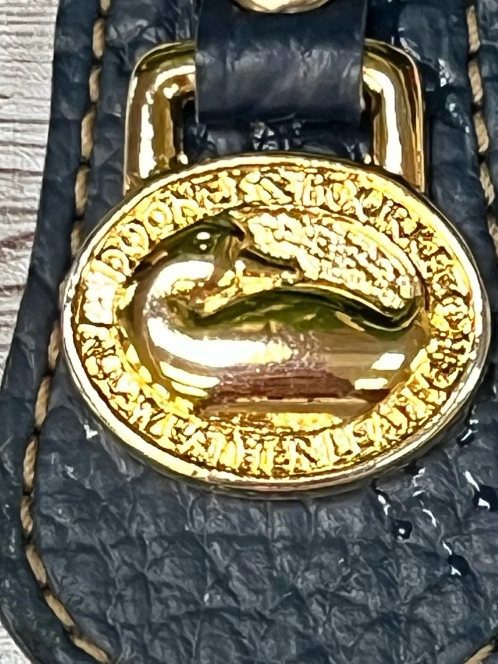 Dooney and Bourke Navy Leather Key Fob with Brass Accent